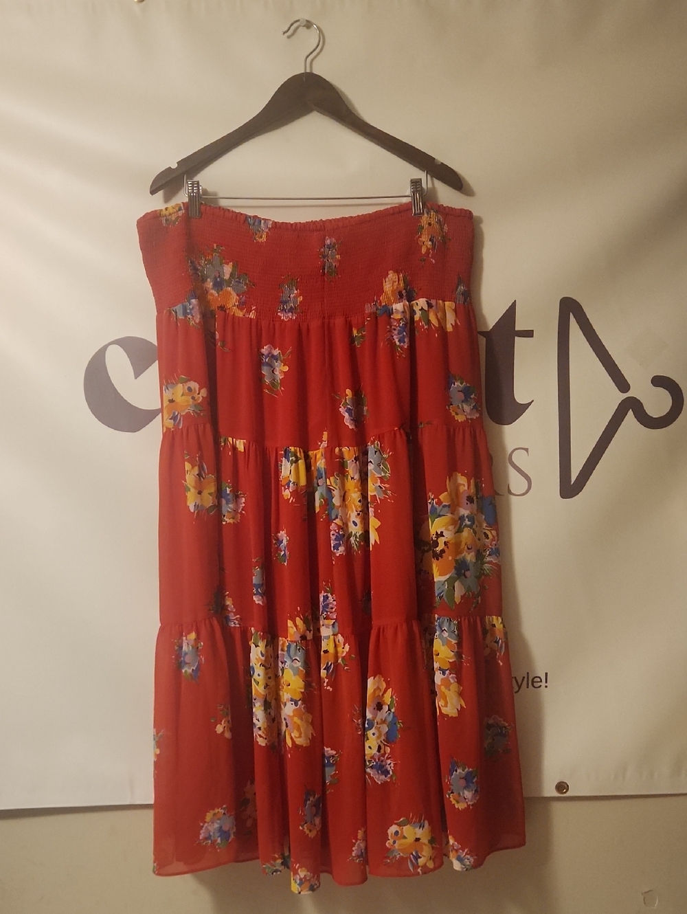 Ralph Lauren Red Floral Tiered Maxi Skirt